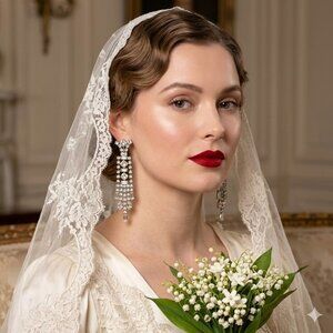 Vintage 1934 Patent Bridal Drop Earrings Clip On 3 1/8" Wedding Statement